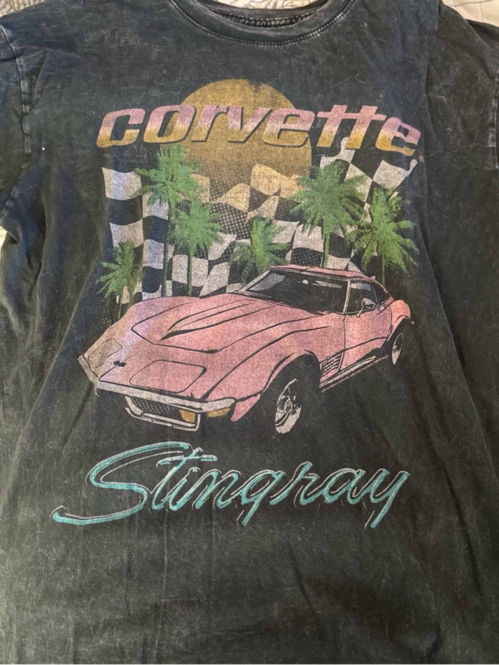 Hollister Black Tee with Pink Corvette Graphic